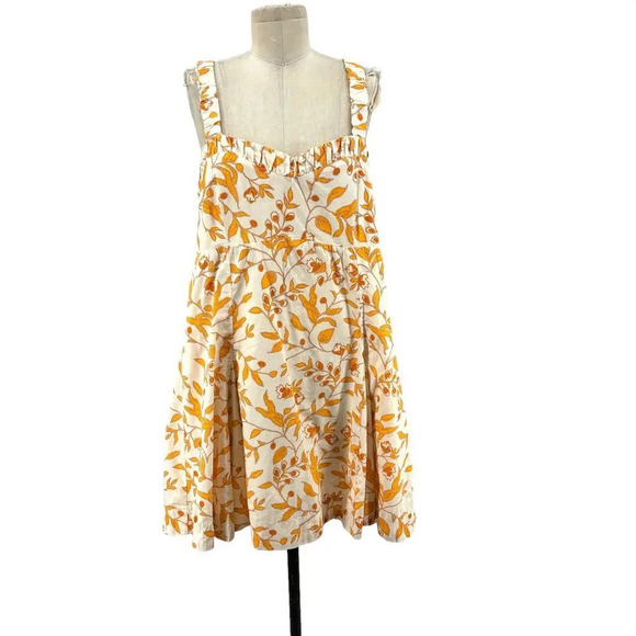 Anthropologie Maeve Sweetheart Mini Dress Floral Print Cream Orange Size XL - Picture 2 of 14